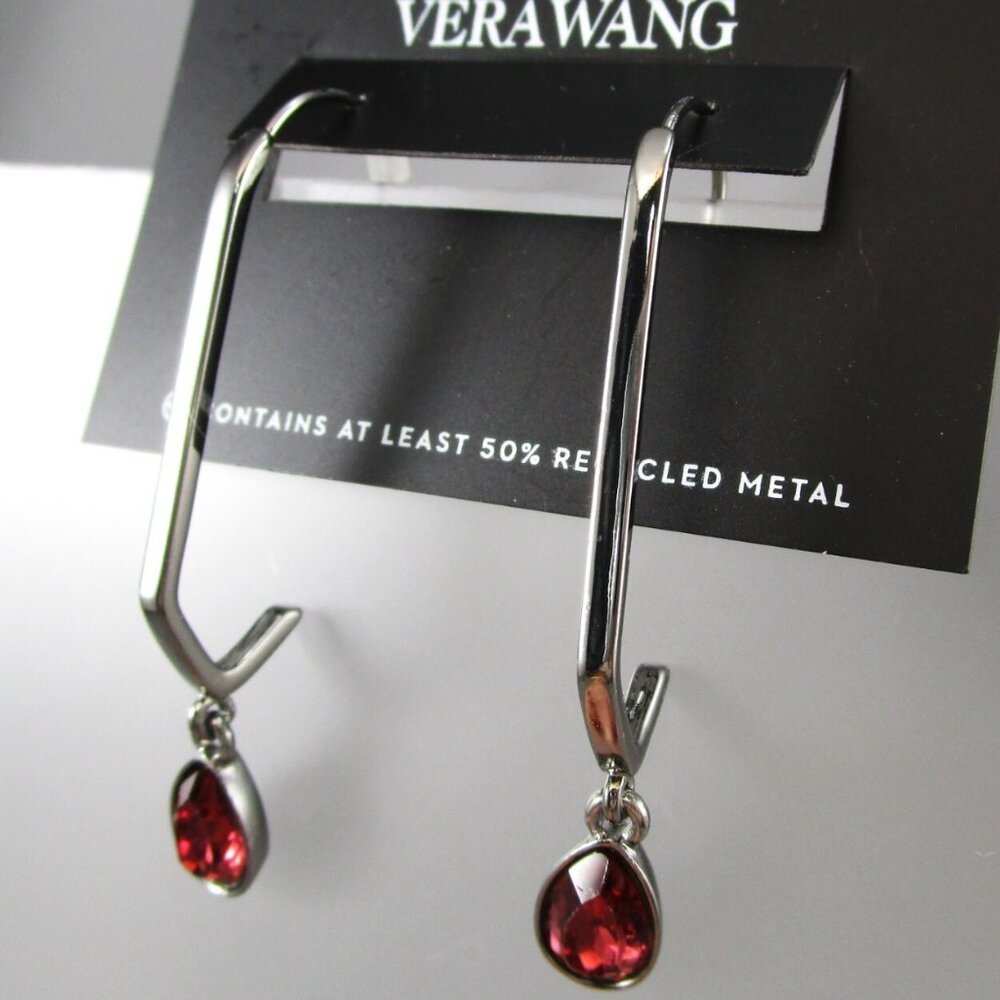 VERA WANG Rocker Chic Gunmetal Garnet Red Crystal Drop Earrings**NEW! - Picture 1 of 4